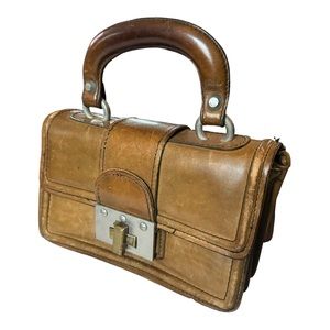 Vintage 1960’s/70’s, Camel Colored, Pill Box Shaped Jana, Top Handle Handbag